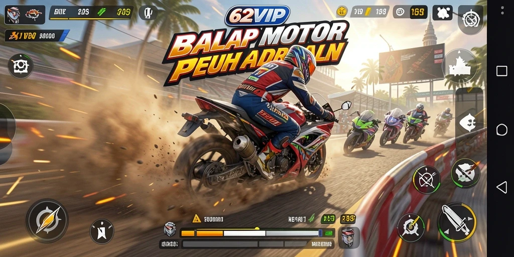 Gameplay balap motor yang intens di 62VIP.