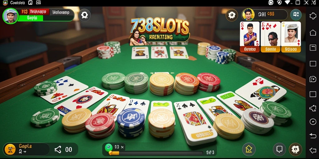 Tampilan gameplay seru 738SLOTS dengan interaksi pemain Gaple.