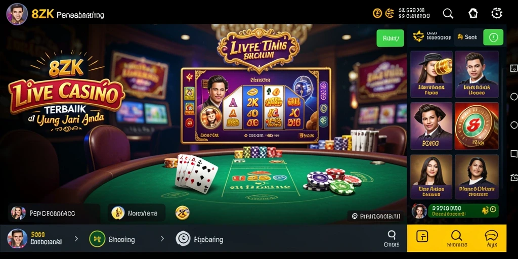 Tangkapan layar utama 8ZK menampilkan dealer profesional dalam permainan Live Casino.