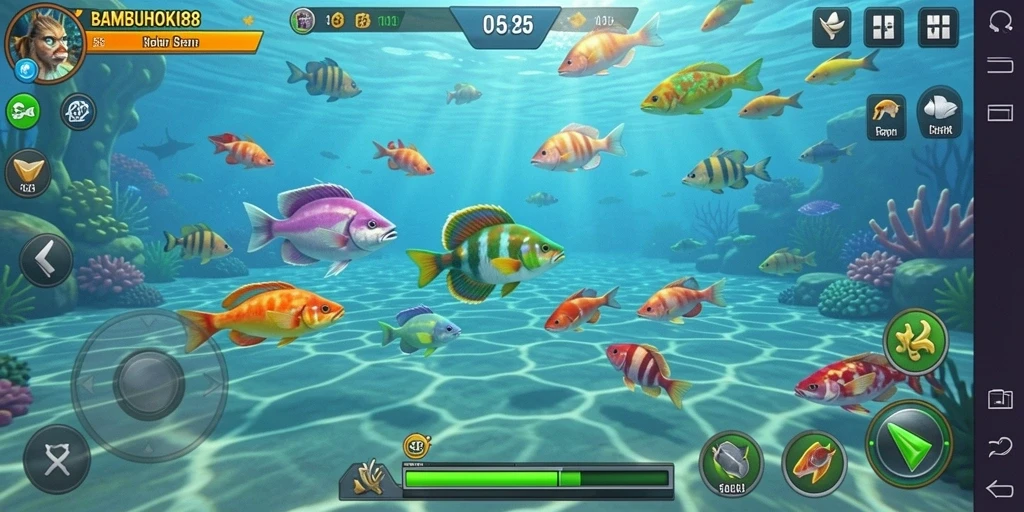 Screenshot gameplay menarik dari BAMBUHOKI88 saat menembak ikan.