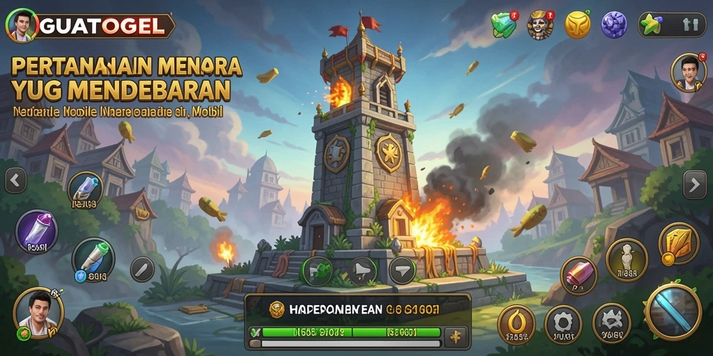 Tangkapan layar gameplay GUATOGEL yang menunjukkan menara siap menghadapi gelombang musuh.