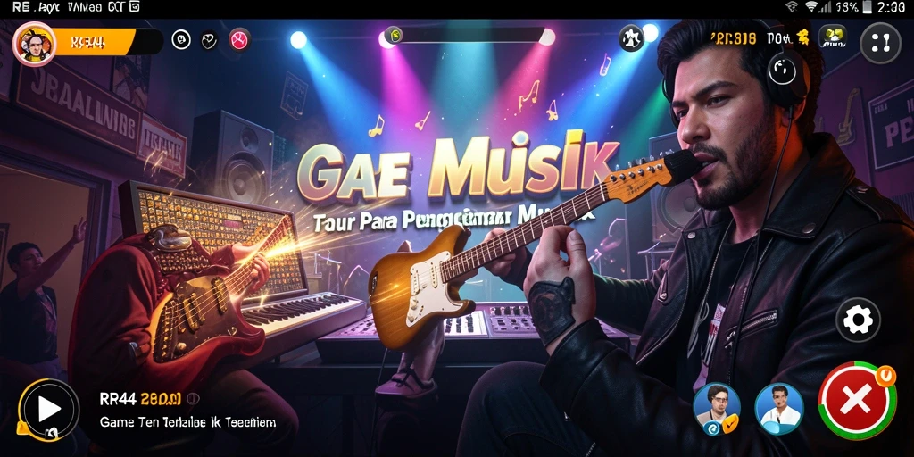 Tampilan gameplay RR44 yang penuh warna dan musik menggoda.