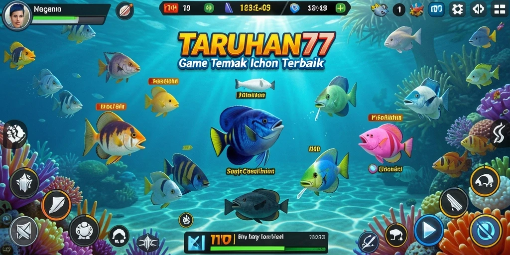 Gameplay seru TARUHAN77 dengan banyak ikan untuk ditembak.