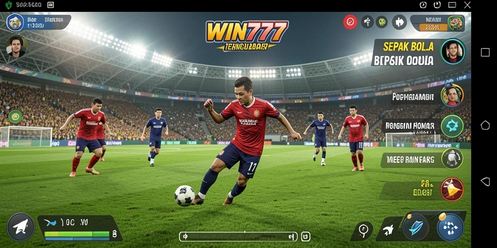 Tampilan gameplay realistis dalam WIN777 menunjukkan aksi sepak bola yang mendebarkan.